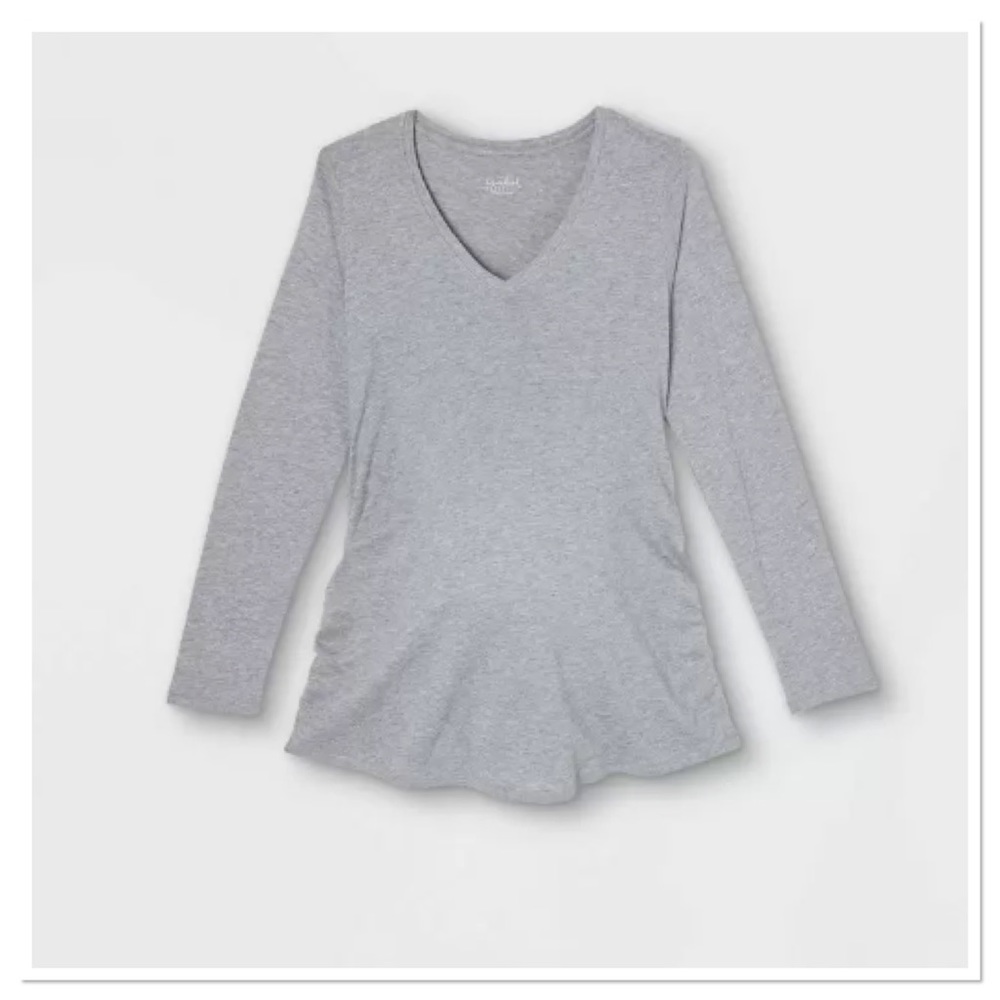 Isabel Maternity Long Sleeve V-Neck Side Shirred Maternity T-Shirt
